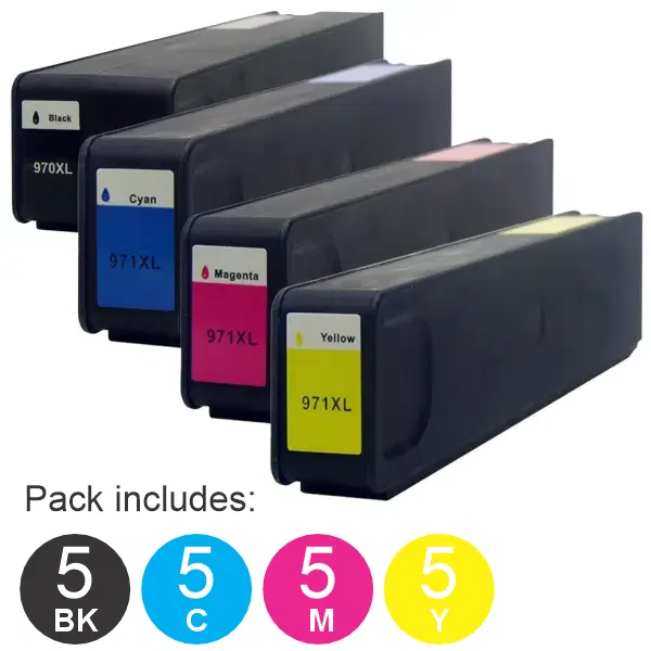 20 Pack - Compatible HP #970XL & #971XL (5BK,5C,5M,5Y) High Yield Ink Cartridges