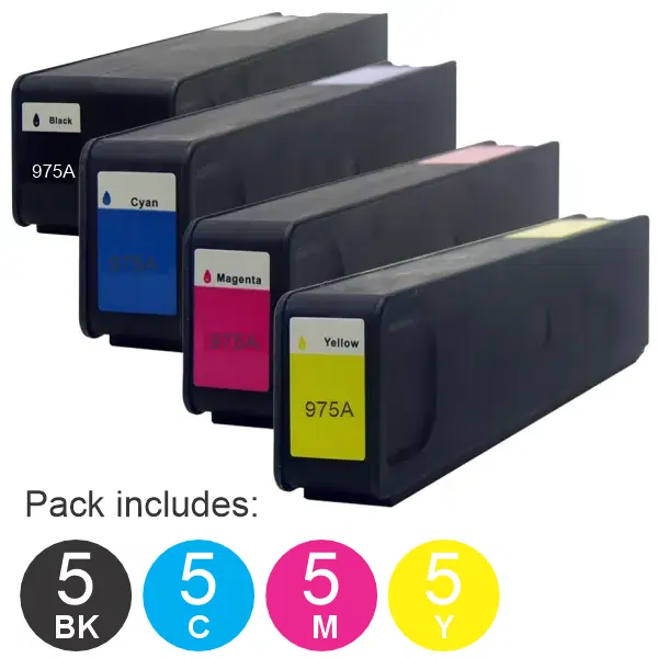 20 Pack - Compatible HP #975A (5BK,5C,5M,5Y) Ink Cartridges
