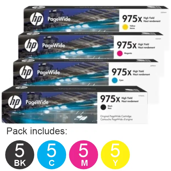 20 Pack - HP #975XL (5BK,5C,5M,5Y) High Yield Ink Cartridges