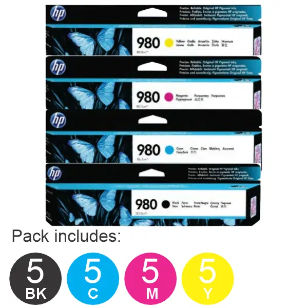 20 Pack - HP #980 (5BK,5C,5M,5Y) Ink Cartridges