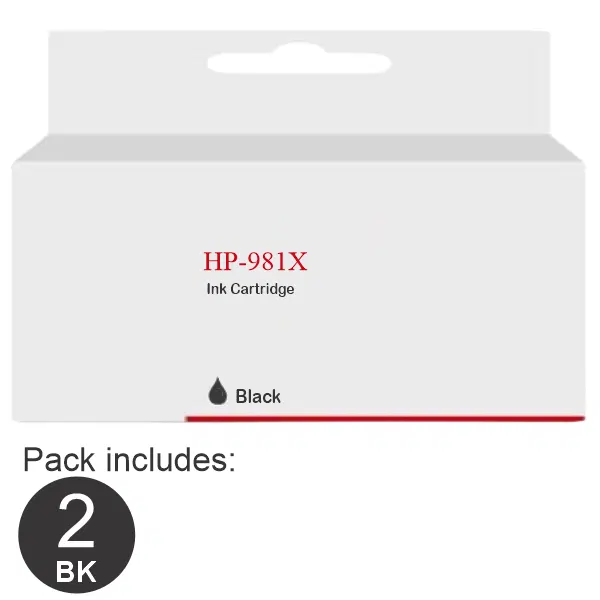 2 x Compatible HP #981X High Yield Black Ink Cartridge L0R12A