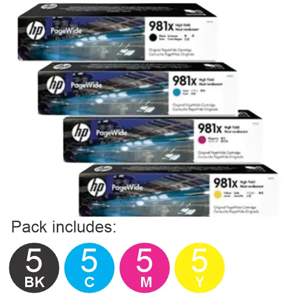 20 Pack - HP #981X (5BK,5C,5M,5Y) High Yield Ink Cartridges