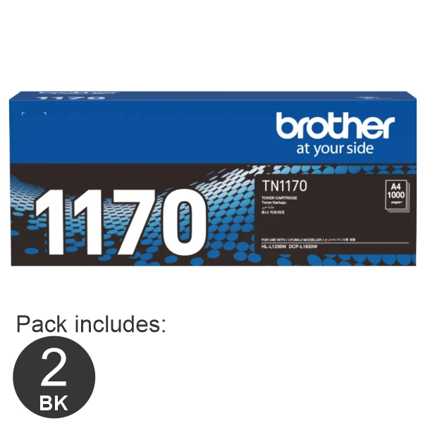 2 x Brother TN1170 Black Toner Cartridge TN-1170