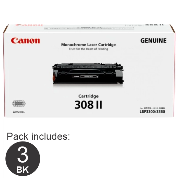 3 x Canon CART308II Black Toner Cartridge