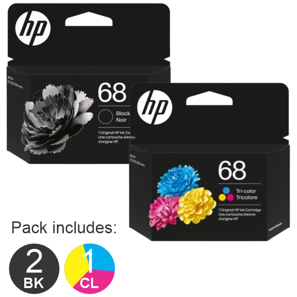 3 Pack - HP #68 & #68 (2BK,1CL) Ink Cartridges