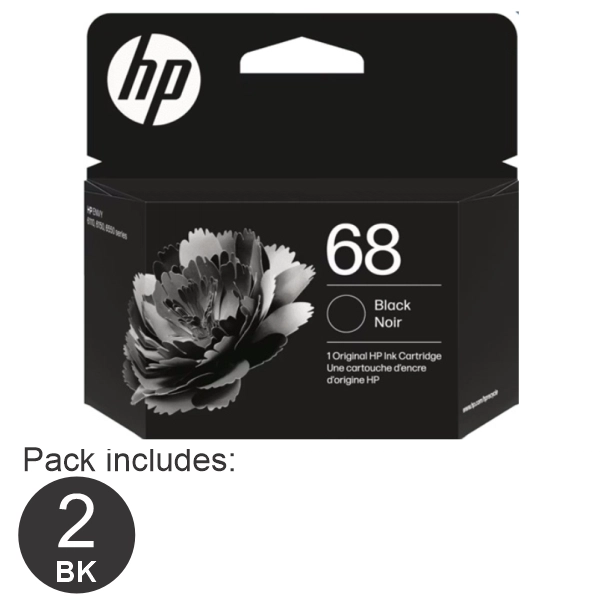 2 x HP #68 Black Ink Cartridge 7FP21TA