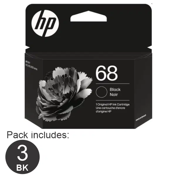 3 x HP #68 Black Ink Cartridge 7FP21TA