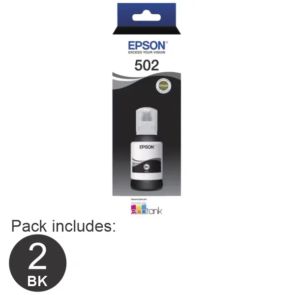 2 x Epson T502 Black EcoTank Ink Bottle C13T03K192