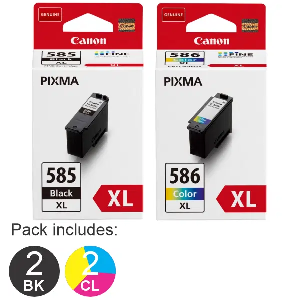 4 Pack - Canon 2 x PG-585XL & 2 x CL-586XL Ink Cartridges PG585XL & PG586XL