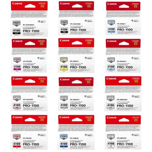 12 Pack - PFI-4100 (1B,1C,1CO,1G,1M,1MBK,1PBK,1PC,1PGY,1PM,1R,1Y) PFI4100B, PFI4100C, PFI4100CO, PFI4100GY, PFI4100M, PFI4100MBK, PFI4100PBK, PFI4100PC, PFI4100PGY, PFI4100PM, PFI4100R, PFI4100Y, PFI4100