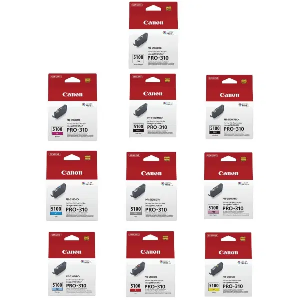 10 Pack - PFI-5100 (1C,1CO,1G,1M,1MBK,1PBK,1PC,1PM,1R,1Y) PFI5100C, PFI5100CO, PFI5100GY, PFI5100M, PFI5100MBK, PFI5100PBK, PFI5100PC, PFI5100PM, PFI5100R, PFI5100Y, PFI5100