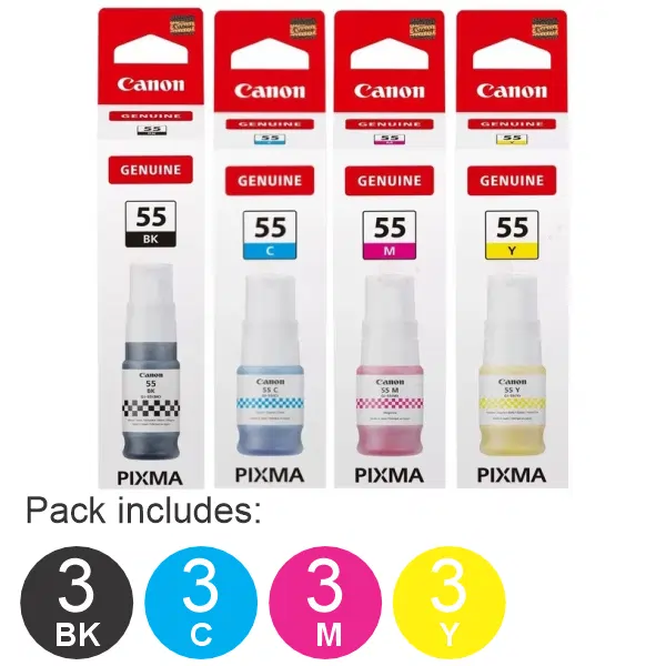 12 Pack - GI55 (3BK,3C,3M,3Y) Ink Bottle