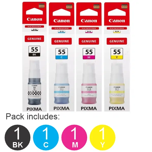 4 Pack - GI55 (1BK,1C,1M,1Y) Ink Bottle GI55BK, GI55C, GI55M, GI55Y