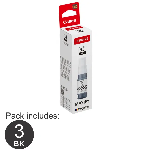 3 x Canon GI55 Black Ink Bottle GI55BK
