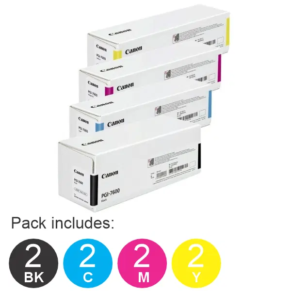 8 Pack - PGI7600 (2BK,2C,2M,2Y) Ink Tank PGI7600BK, PGI7600C, PGI7600M, PGI7600Y