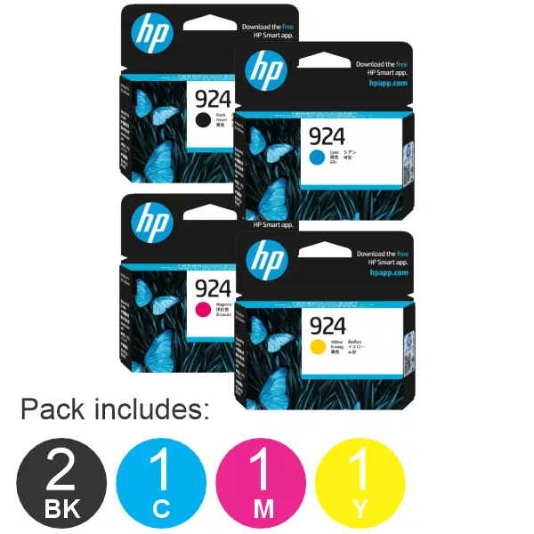 5 Pack - HP #924 (2BK,1C,1M,1Y) Ink Cartridges 4K0U6NA,4K0U3NA,4K0U4NA,4K0U5NA