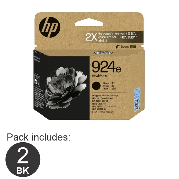 2 x HP #924 EvoMore Black Ink Cartridge 4K0V0NA