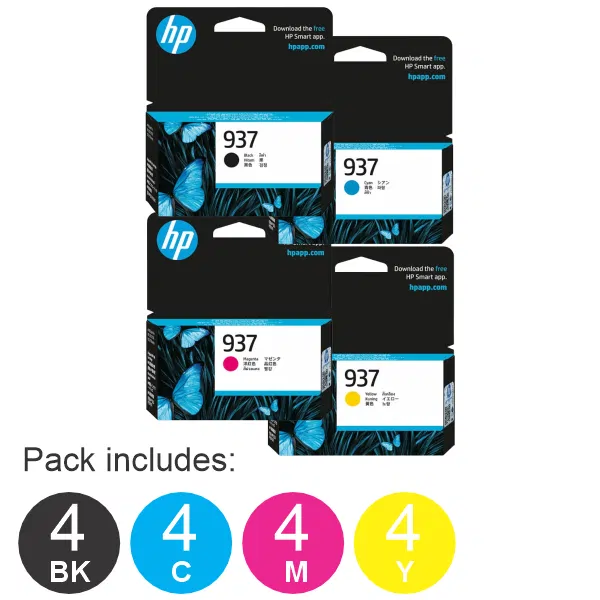16 Pack - HP #937 (4BK,4C,4M,4Y) Ink Cartridges 4S6W5NA,4S6W2NA,4S6W3NA,4S6W4NA