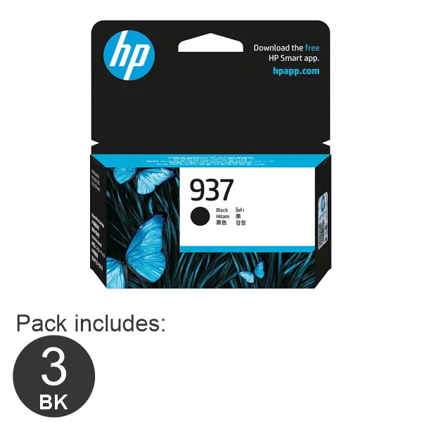 3 x HP #937 Black Ink Cartridge 4S6W5NA