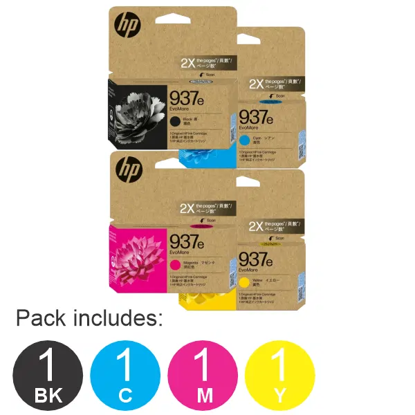 4 Pack - HP #937 EvoMore (1BK,1C,1M,1Y) Ink Cartridges 4S6W9NA,4S6W6NA,4S6W7NA,4S6W8NA
