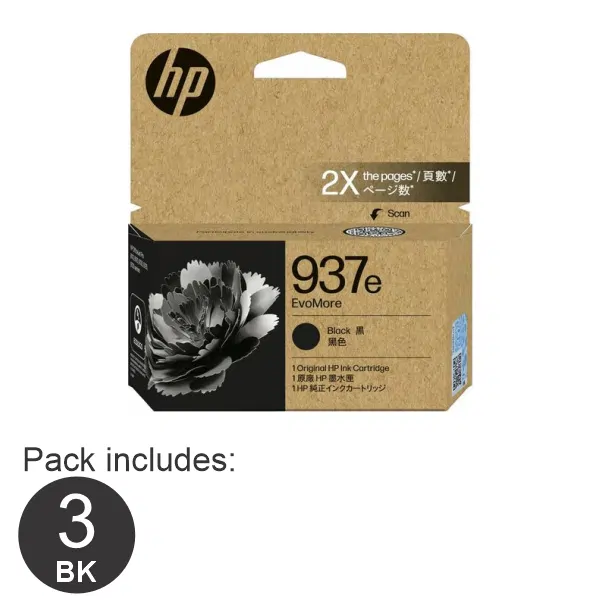 3 x HP #937 EvoMore Black Ink Cartridge 4S6W9NA