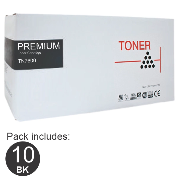 10 x Compatible Brother TN7600 Black Toner Cartridge TN-7600