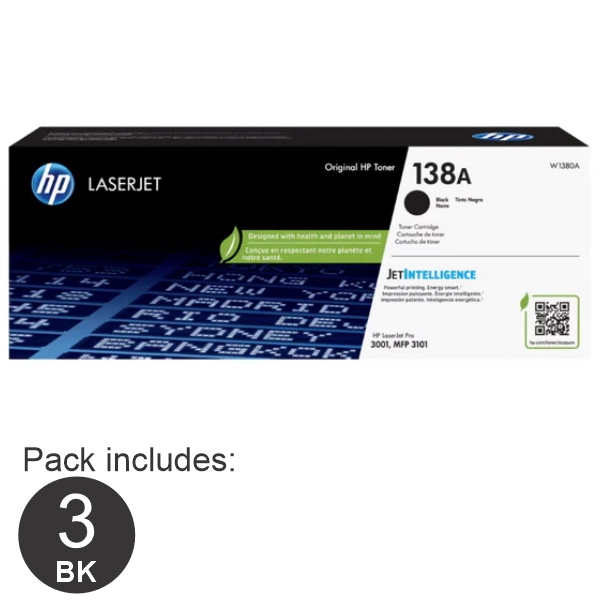 3 x HP #138A (W1380A) Black Toner Cartridge W1380A
