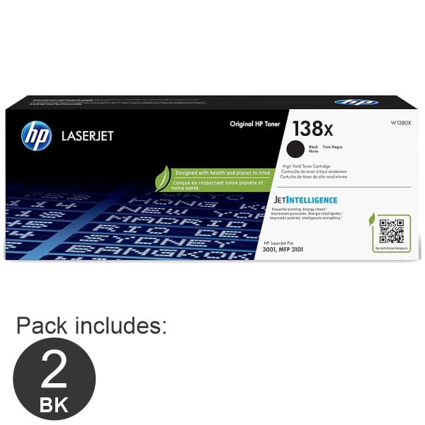 2 x HP #138X (W1380X) Black Toner Cartridge W1380X