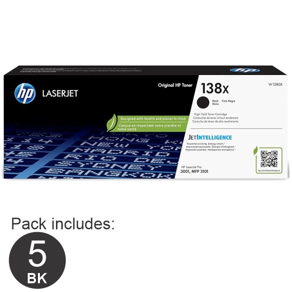 5 x HP #138X (W1380X) Black Toner Cartridge W1380X
