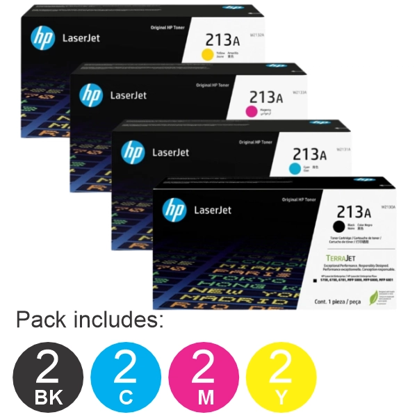 8 Pack HP #213A (W2130A,W2131A,W2132A,W2133A) (2BK,2C,2M,2Y) Toner Cartridge