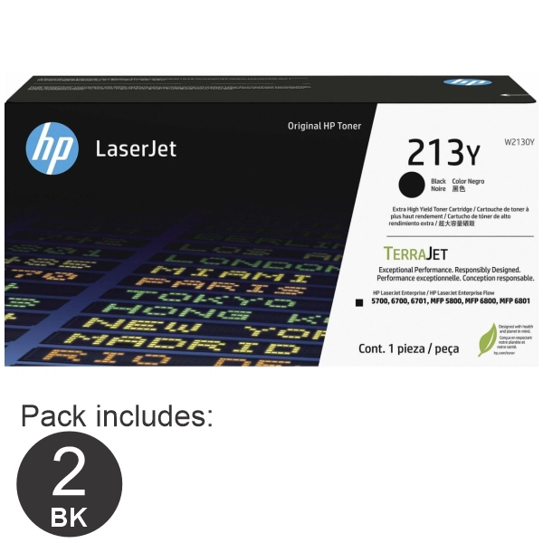 2 x HP #213Y (W2130Y) Black Toner Cartridge W2130Y