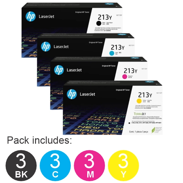 12 Pack HP #213Y (W2130Y,W2131Y,W2132Y,W2133Y) (3BK,3C,3M,3Y) Toner Cartridge