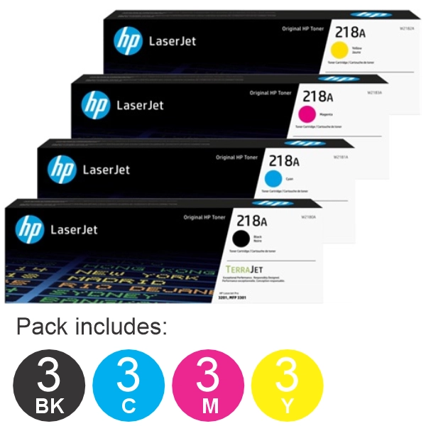 12 Pack HP #218A (W2180A,W2181A,W2182A,W2183A) (3BK,3C,3M,3Y) Toner Cartridge
