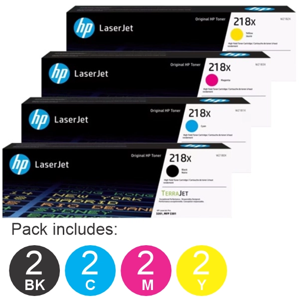 8 Pack HP #218X (W2180X,W2181X,W2182X,W2183X) (2BK,2C,2M,2Y) Toner Cartridge