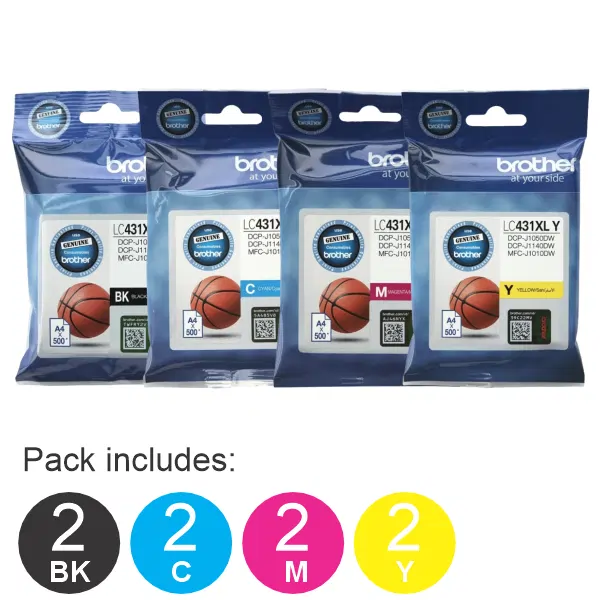 8 Pack - Brother LC431XL (2BK,2C,2M,2Y) High Yield Ink Cartridges