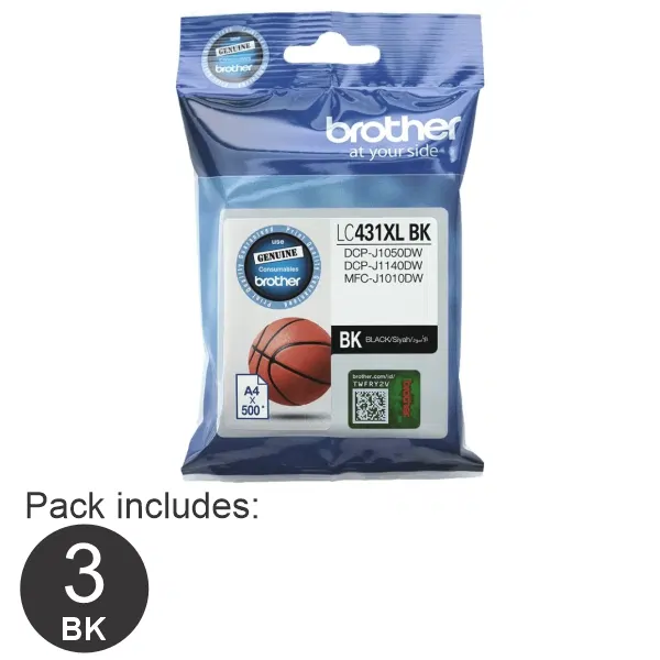 3 x Brother LC431XLBK High Yield Black Ink Cartridge LC-431XLBK