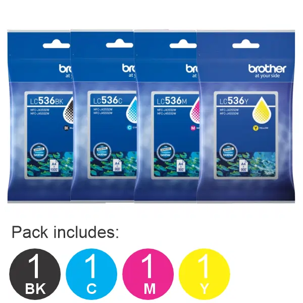 4 Pack - Brother LC536 (1BK,1C,1M,1Y) Ink Cartridges
