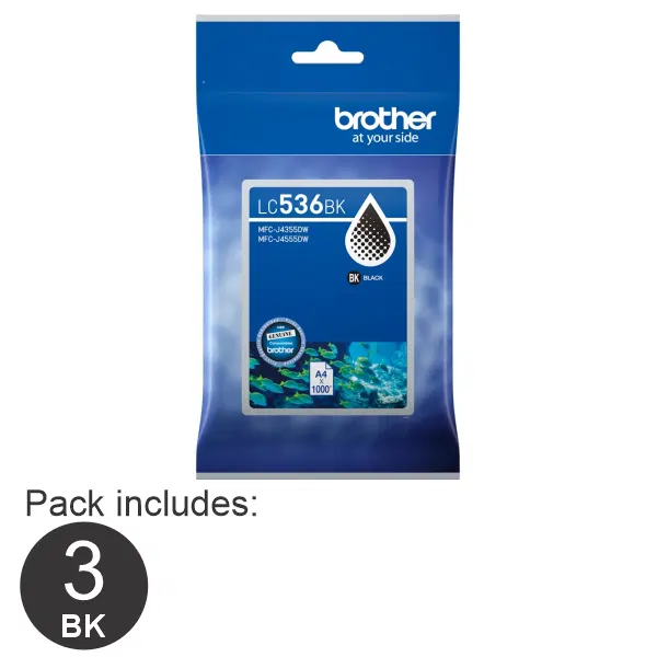 3 x Brother LC536BK Black Ink Cartridge LC-536BK