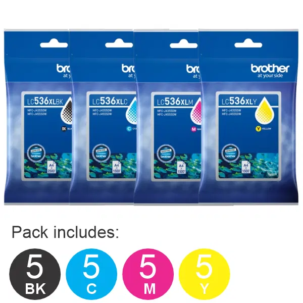 20 Pack - Brother LC536XL (5BK,5C,5M,5Y) High Yield Ink Cartridges