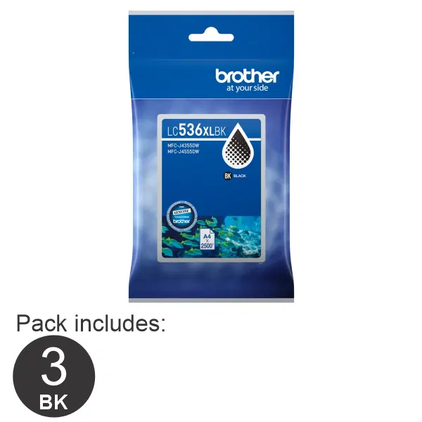 3 x Brother LC536XLBK High Yield Black Ink Cartridge LC-536XLBK