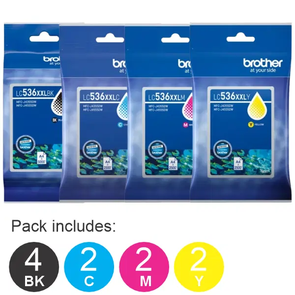 10 Pack - Brother LC536XXL (4BK,2C,2M,2Y) Extra High Yield Ink Cartridges