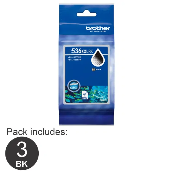 3 x Brother LC536XXLBK Extra High Yield Black Ink Cartridge LC-536XXLBK