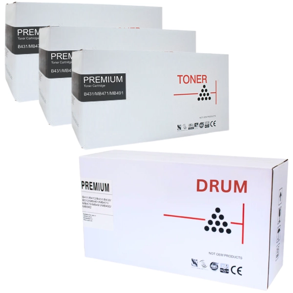 Compatible OKI B431 Drum Unit & 3 x Compatible OKI B431 Black High Yield Toner Cartridge