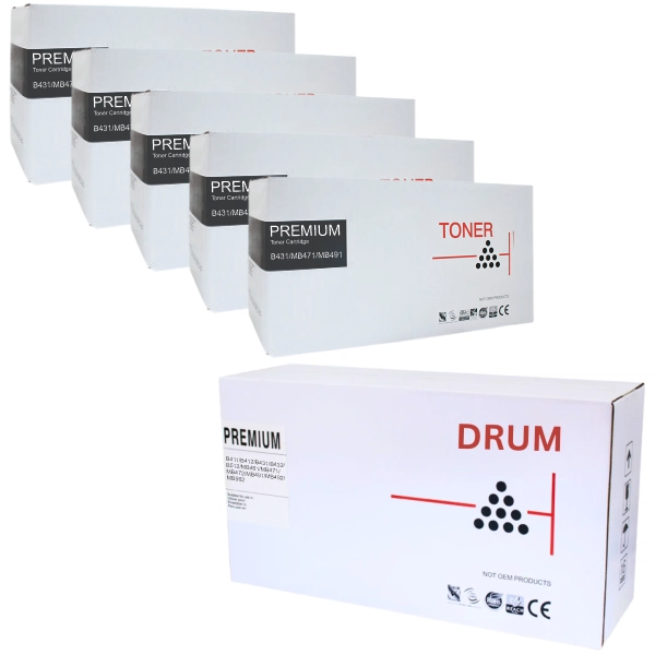 Compatible OKI B431 Drum Unit & 5 x Compatible OKI B431 Black High Yield Toner Cartridge