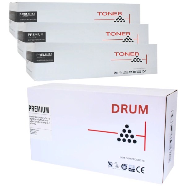 Compatible OKI B431 Drum Unit & 3 x Compatible OKI B432 High Yield Black Toner Cartridge