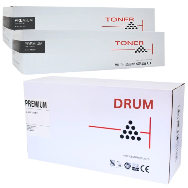 Compatible OKI MB451 Drum Unit & 2 x Compatible OKI MB451 High Yield Black Toner Cartridge