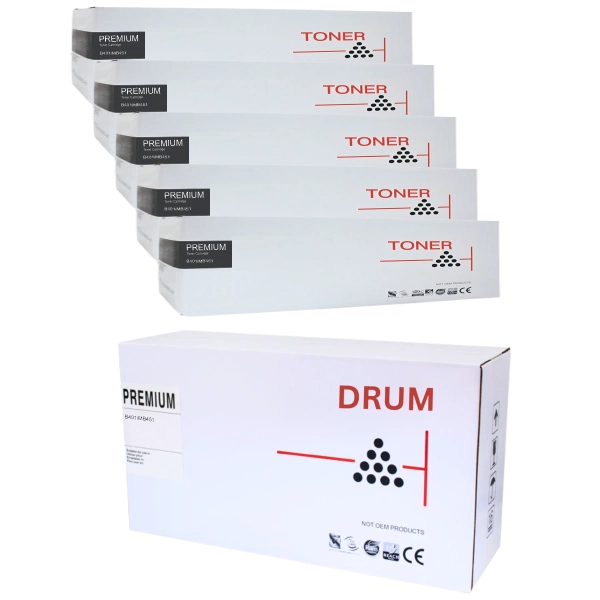 Compatible OKI MB451 Drum Unit & 5 x Compatible OKI MB451 High Yield Black Toner Cartridge