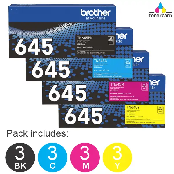 12 Pack Brother TN645 (3BK,3C,3M,3Y) Toner Cartridges TN-645BK, TN-645C, TN-645M, TN-645Y