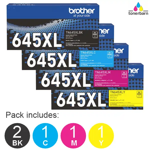 5 Pack Brother TN645XL (2BK,1C,1M,1Y) Toner Cartridges TN-645XLBK, TN-645XLC, TN-645XLM, TN-645XLY