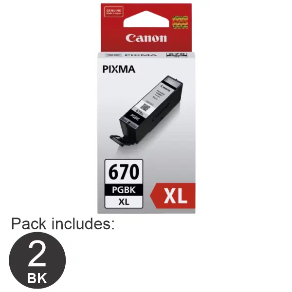 2 x Canon PGI670XL High Yield Black Ink Cartridge PGI670XLBK